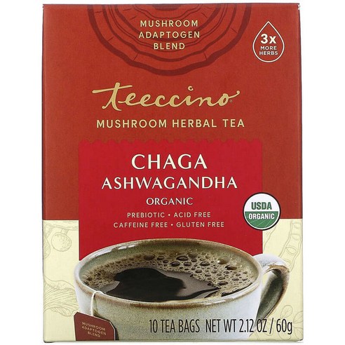 Teeccino Organic Chaga Ashwagandha Tea 10tb