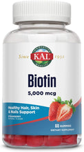 Load image into Gallery viewer, KAL Biotin Strawberry Gummies 5000 mcg 60 C
