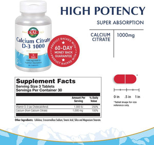 KAL Calcium Citrate D-3 1000mg/25mcg 90 T