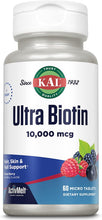 Load image into Gallery viewer, KAL Ultra Biotin Mixed Berry Flavor 10000 mcg 60 T
