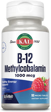 Load image into Gallery viewer, KAL B-12 Methylcobalamin Raspberry Flavor 1000 mcg
