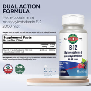 KAL Vitamin B-12 Methylco+Adenosyl Mixed Berry 60 T