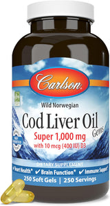 Carlson Cod Liver Oil Gems 1000 mg + 10 mcg D3