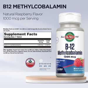 KAL B-12 Methylcobalamin Raspberry Flavor 1000 mcg