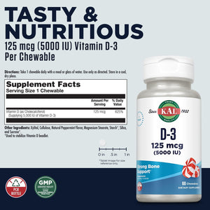 KAL Ultra Vitamin D-3 Peppermint Flavor 5000 IU 60 C