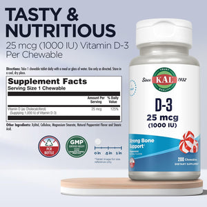 KAL Vitamin-D3 Peppermint Flavor 1000 IU 200 C