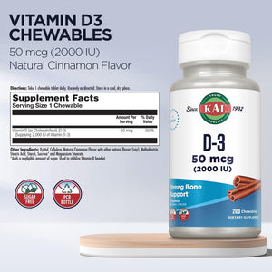 KAL Vitamin-D3 Cinnamon Flavor 2000 IU 200 C