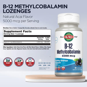 KAL Vitamin B-12 Methylcobalamin 5000 mcg 60 L