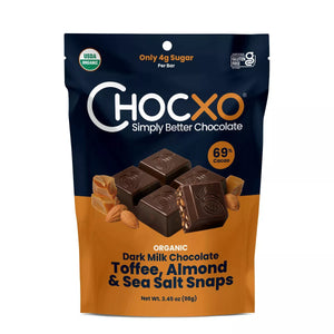 Dark Chocolate Toffee, Almond, & Sea Salt Snaps Chocxo