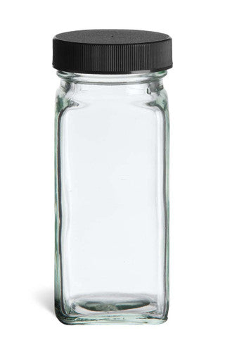 Clear Spice Square Jar w/Black Lid 4oz