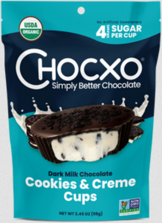 Chocxo Dark Milk Chocolate Cookies & Cream Cups 3.45oz